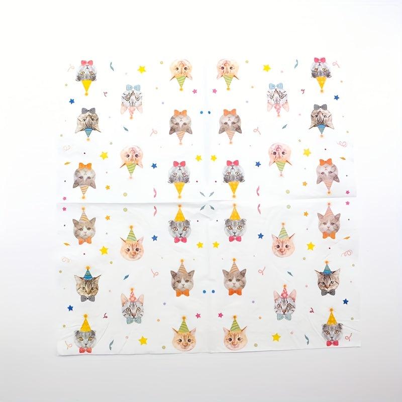 20pcs Happy Birthday Cat Napkin Set Tableware Favors Decorations