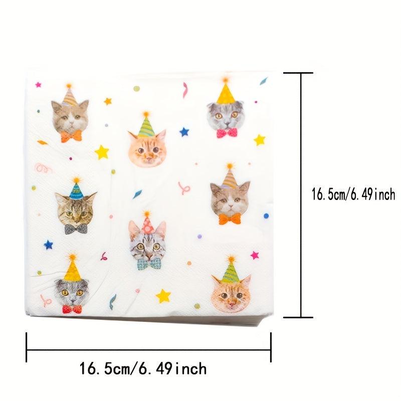 20pcs Happy Birthday Cat Napkin Set Tableware Favors Decorations