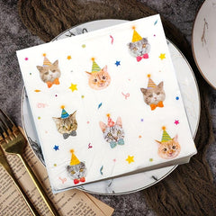 20pcs Happy Birthday Cat Napkin Set Tableware Favors Decorations