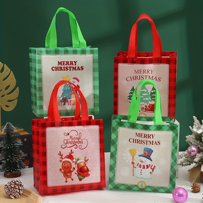 4pcs Waterproof Christmas Tote Bags Non Woven Snack and Gift Bags