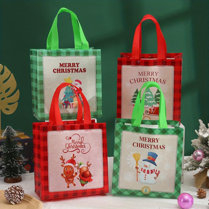 4pcs Waterproof Christmas Tote Bags Non Woven Snack and Gift Bags