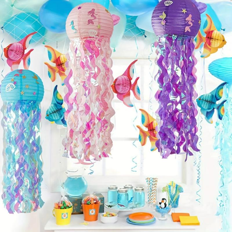 Hanging Jellyfish Lanterns Mermaid Party Supplies Under The Sea Theme Decor