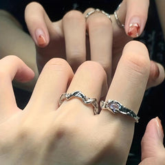 Light Moonstone Geometric Ring Adjustable Pair Ring for Women