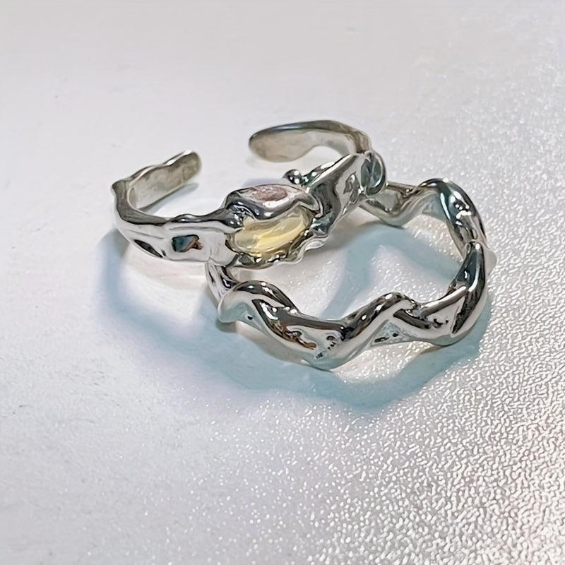 Light Moonstone Geometric Ring Adjustable Pair Ring for Women