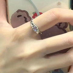 Light Moonstone Geometric Ring Adjustable Pair Ring for Women