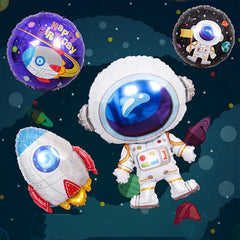 Space Theme Party Backdrop Decoration Aluminum Foil Balloon Spaceman Rocket Film
