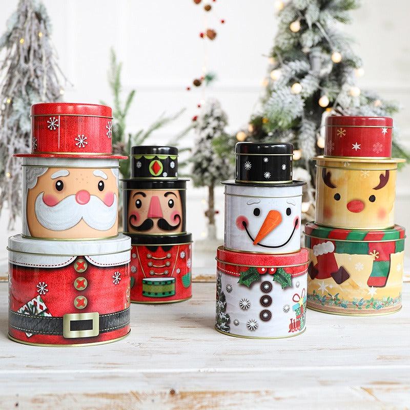 3pcs Christmas 3D Elderly Cans Tin Gift Boxes Candy Boxes