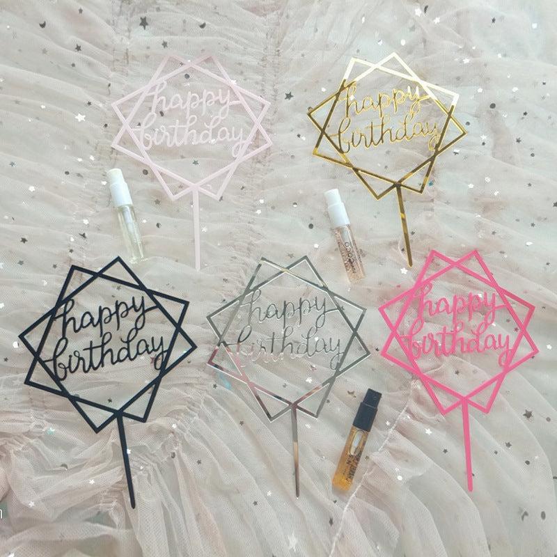 Acrylic Birthday Cake Insert Square Happy Birthday Cake Decoration