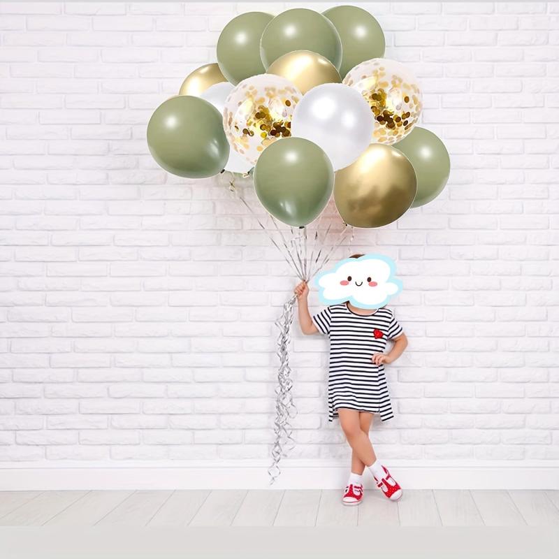 20pcs Vintage Avocado Green Metal Sequin Balloon & 2pcs Ribbon Set