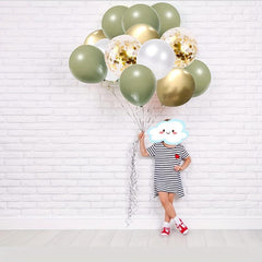 20pcs Vintage Avocado Green Metal Sequin Balloon & 2pcs Ribbon Set