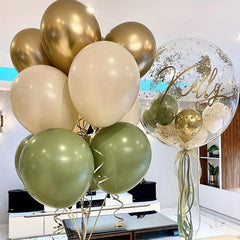 20pcs Vintage Avocado Green Metal Sequin Balloon & 2pcs Ribbon Set