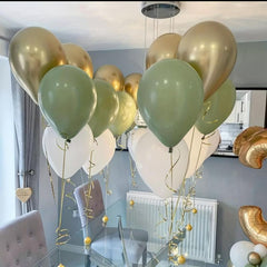 20pcs Vintage Avocado Green Metal Sequin Balloon & 2pcs Ribbon Set