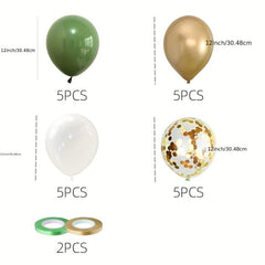 20pcs Vintage Avocado Green Metal Sequin Balloon & 2pcs Ribbon Set