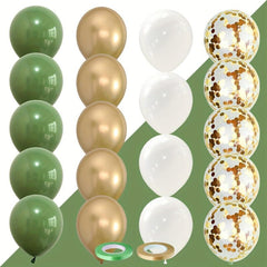 20pcs Vintage Avocado Green Metal Sequin Balloon & 2pcs Ribbon Set