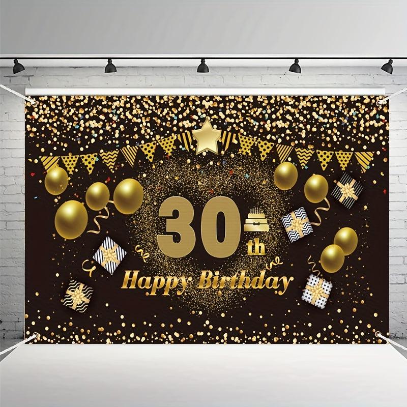 30th Birthday Happy Banner & Party Supplies - Golden Background