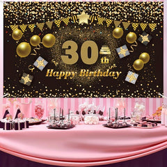 30th Birthday Happy Banner & Party Supplies - Golden Background