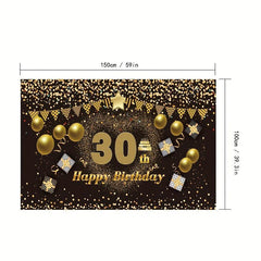 30th Birthday Happy Banner & Party Supplies - Golden Background