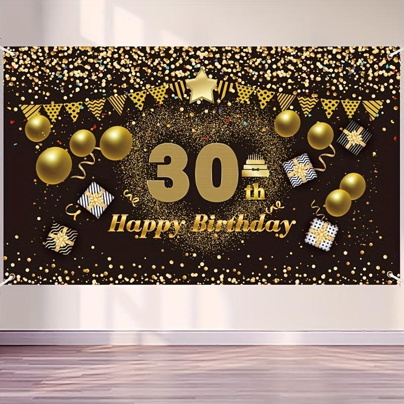 30th Birthday Happy Banner & Party Supplies - Golden Background