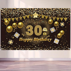 30th Birthday Happy Banner & Party Supplies - Golden Background