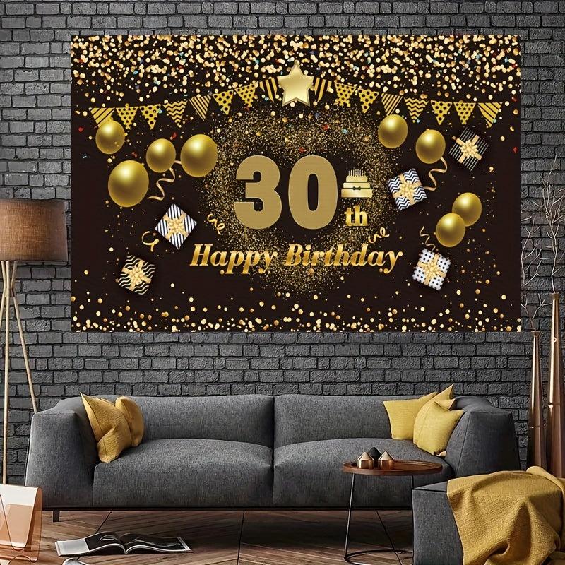 30th Birthday Happy Banner & Party Supplies - Golden Background