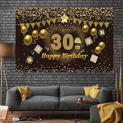 30th Birthday Happy Banner & Party Supplies - Golden Background