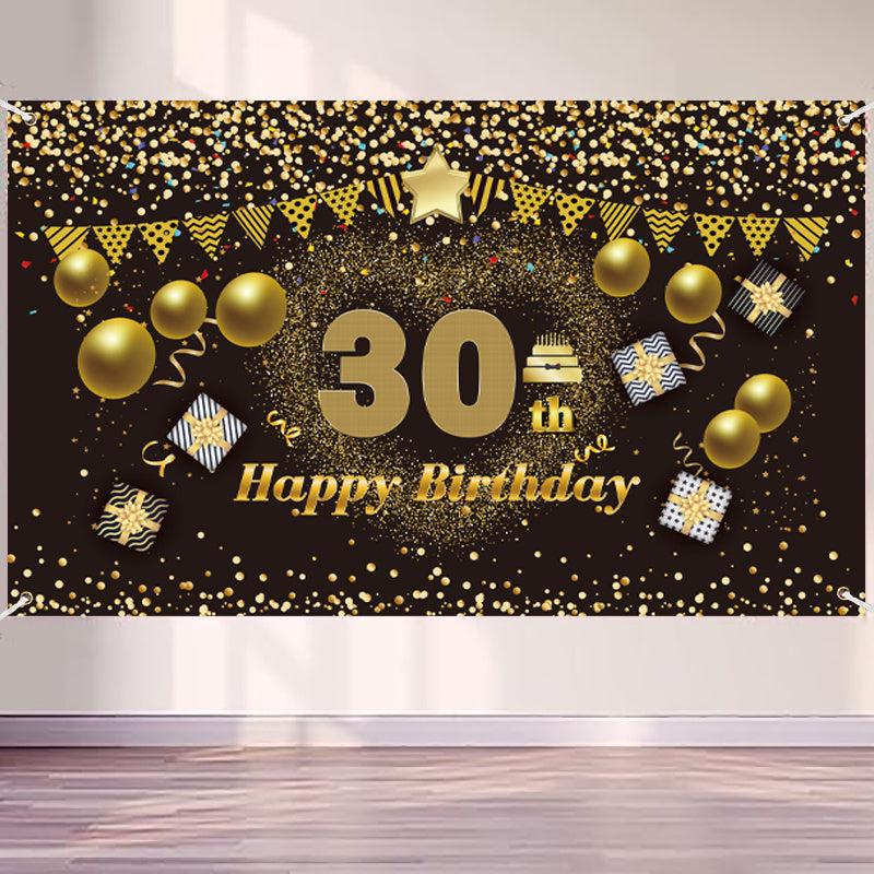 30th Birthday Happy Banner & Party Supplies - Golden Background
