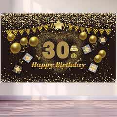 30th Birthday Happy Banner & Party Supplies - Golden Background