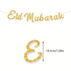 Eid Mubarak Golden Glitter Letters Moon Party Decoration Banner