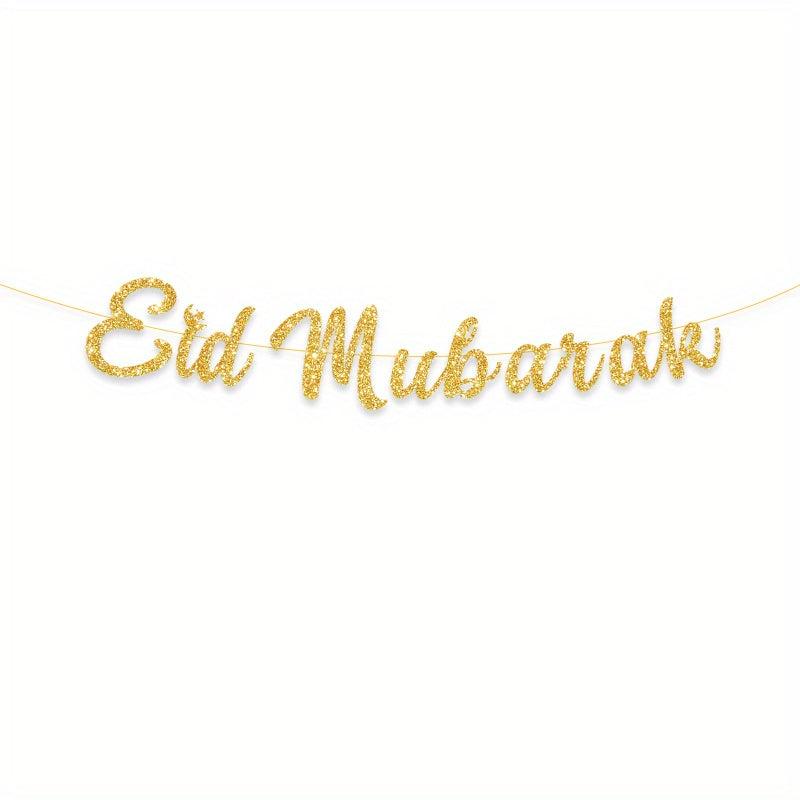 Eid Mubarak Golden Glitter Letters Moon Party Decoration Banner