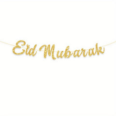 Eid Mubarak Golden Glitter Letters Moon Party Decoration Banner