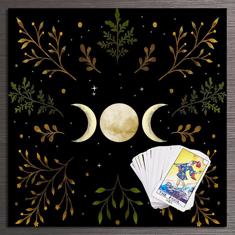 Olive Leaf Triple Moon Tarot Tablecloth for Wicca Altar Spread