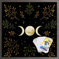 Olive Leaf Triple Moon Tarot Tablecloth for Wicca Altar Spread