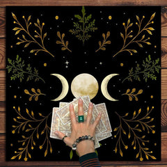 Olive Leaf Triple Moon Tarot Tablecloth for Wicca Altar Spread