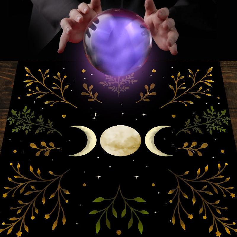 Olive Leaf Triple Moon Tarot Tablecloth for Wicca Altar Spread