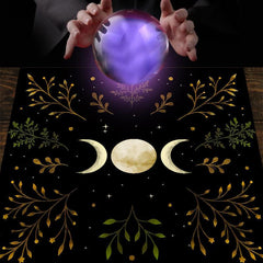 Olive Leaf Triple Moon Tarot Tablecloth for Wicca Altar Spread