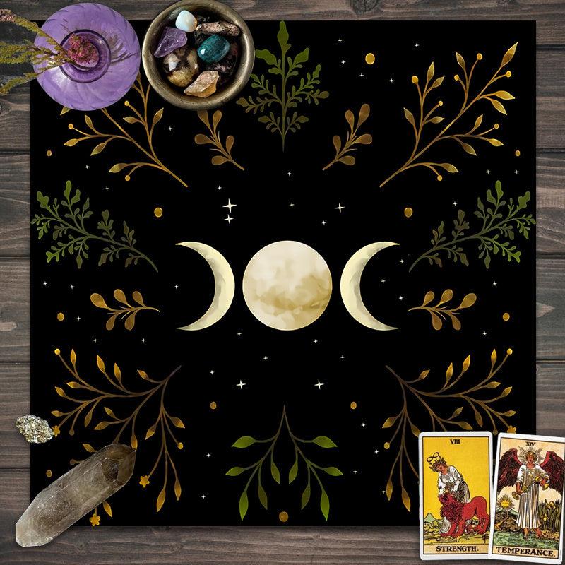 Olive Leaf Triple Moon Tarot Tablecloth for Wicca Altar Spread