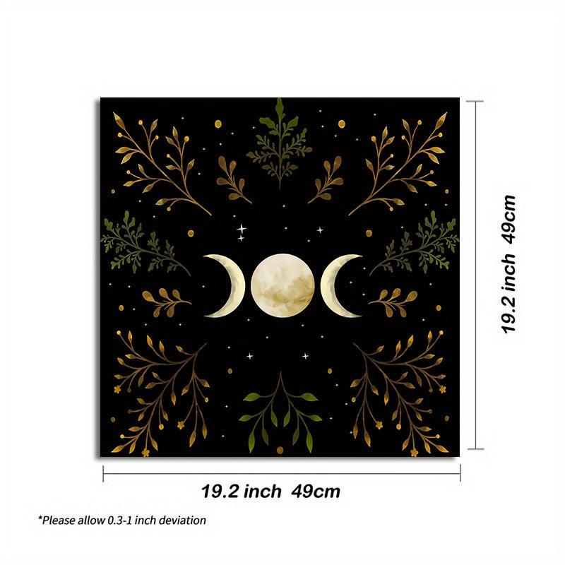 Olive Leaf Triple Moon Tarot Tablecloth for Wicca Altar Spread