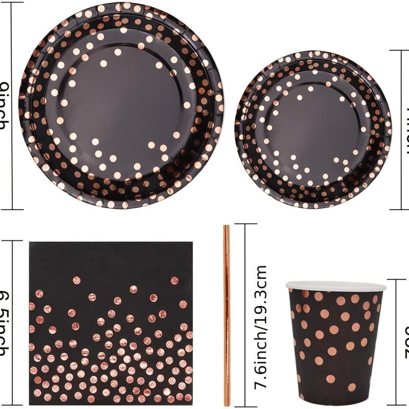 Bronzing Rose Red Theme Party Tableware Birthday Paper Cup Plate Tablecloth