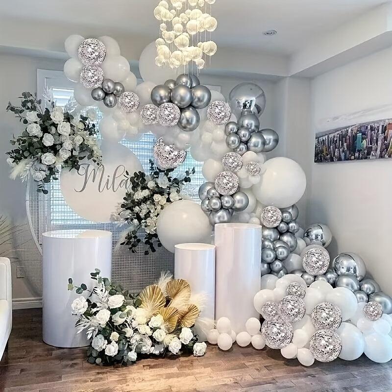 147pc Silver Confetti Balloon Arch Garland Baby Shower Birthday