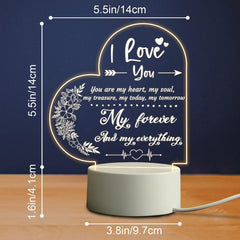 Romantic Acrylic Night Light - Anniversary Gift For Her/Him - LED Base