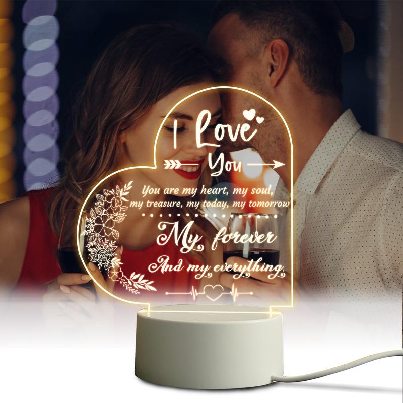 Romantic Acrylic Night Light - Anniversary Gift For Her/Him - LED Base