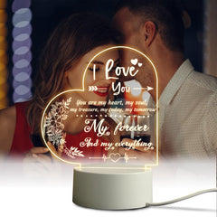 Romantic Acrylic Night Light - Anniversary Gift For Her/Him - LED Base