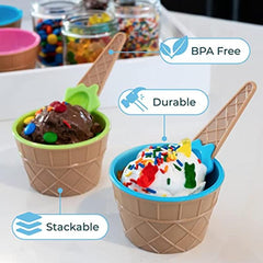 4 Sets Colorful Ice Cream Bowls & Spoons Set for Summer Parties