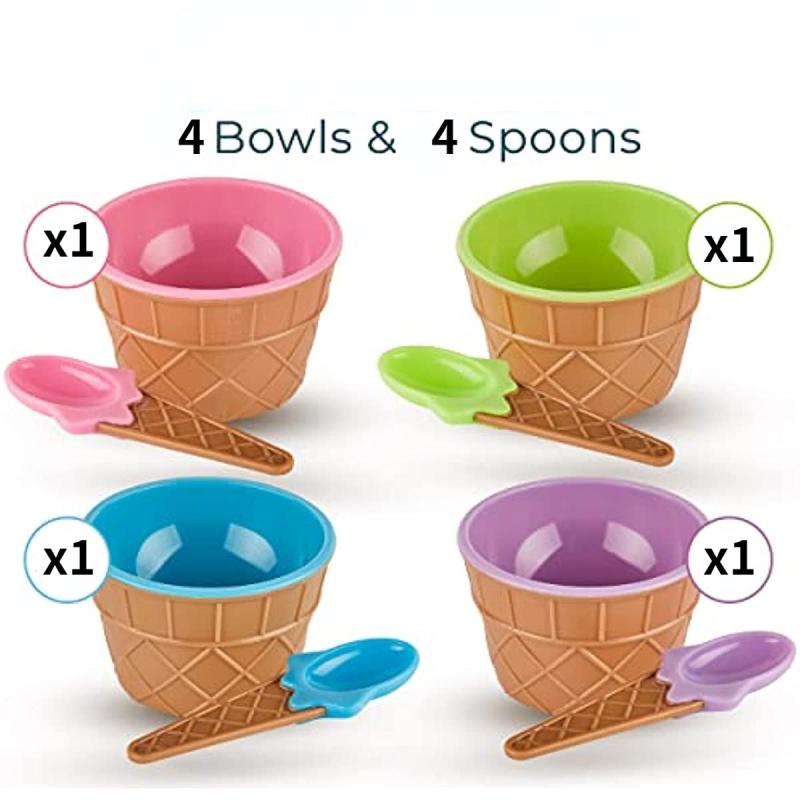 4 Sets Colorful Ice Cream Bowls & Spoons Set for Summer Parties