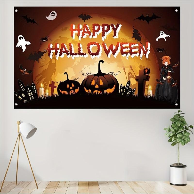 Haunted Halloween Backdrop 109x179 cm Scary Pumpkin Banner