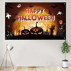 Haunted Halloween Backdrop 109x179 cm Scary Pumpkin Banner
