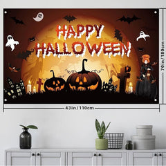 Haunted Halloween Backdrop 109x179 cm Scary Pumpkin Banner