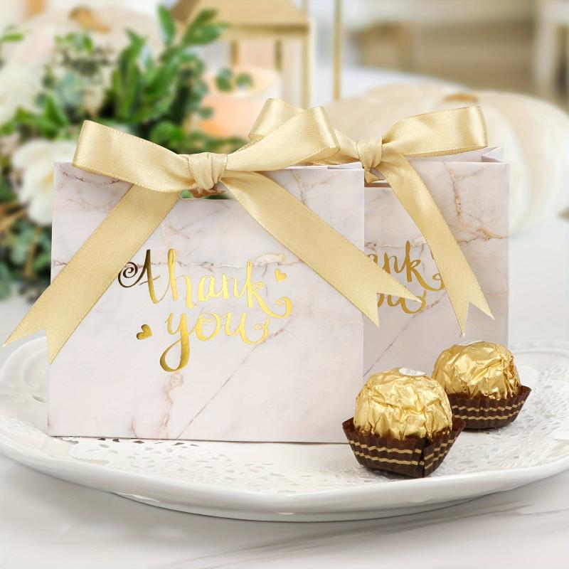 25pcs Marble Thank You Gift Bags with Golden Bow Ribbon