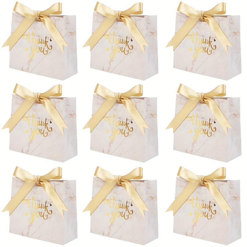 25pcs Marble Thank You Gift Bags with Golden Bow Ribbon