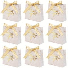 25pcs Marble Thank You Gift Bags with Golden Bow Ribbon